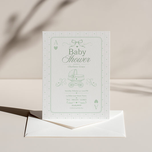 Card Deck Baby Invitation - Green