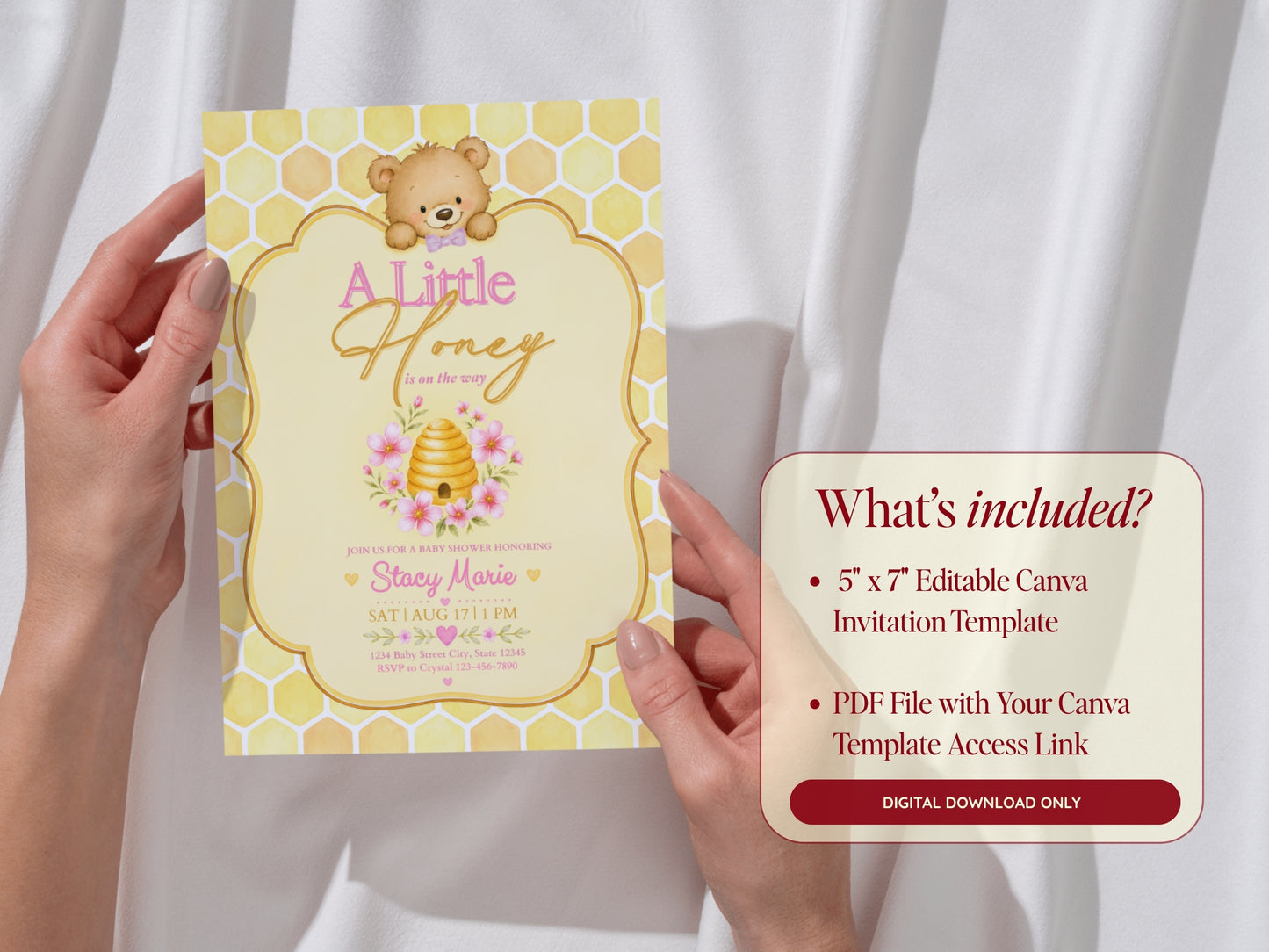 A Little Honey Yellow Baby Invitation - Pink