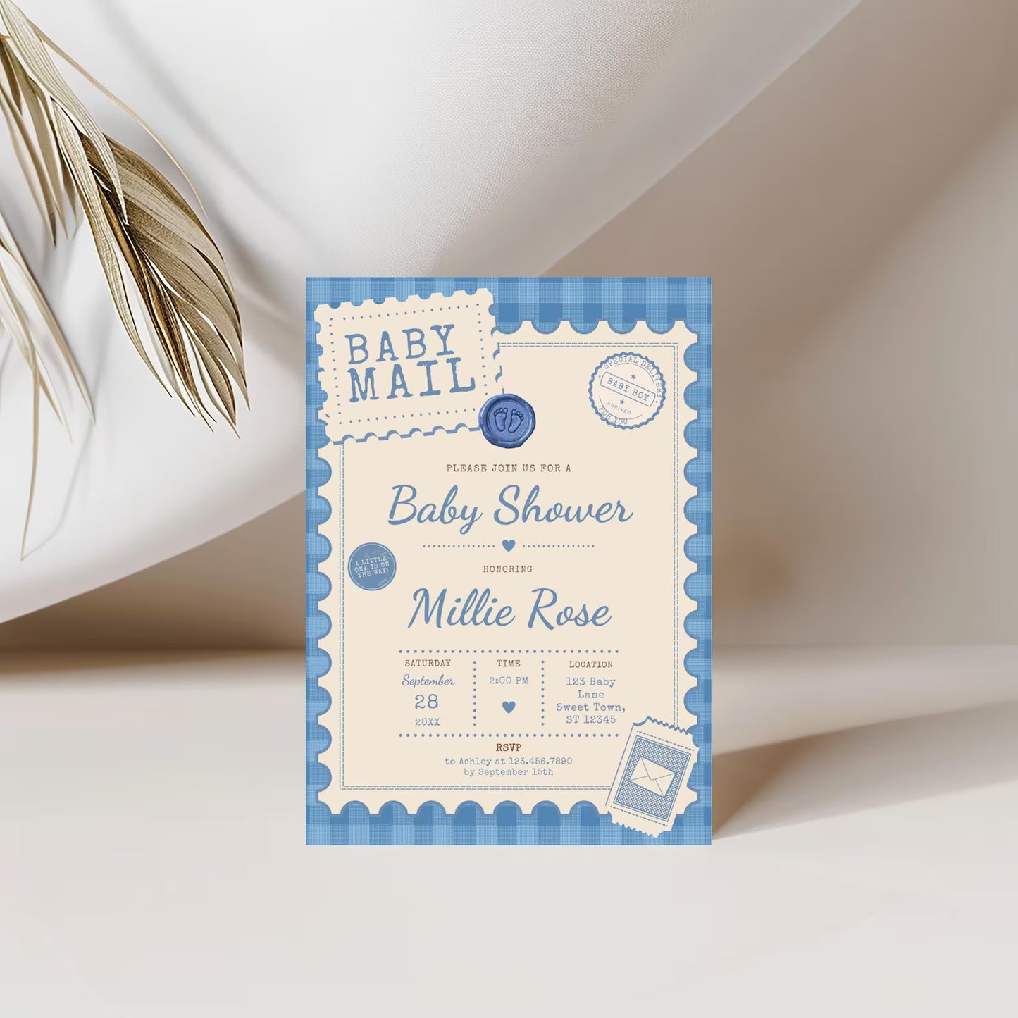 Baby Mail Baby Invitation - Blue
