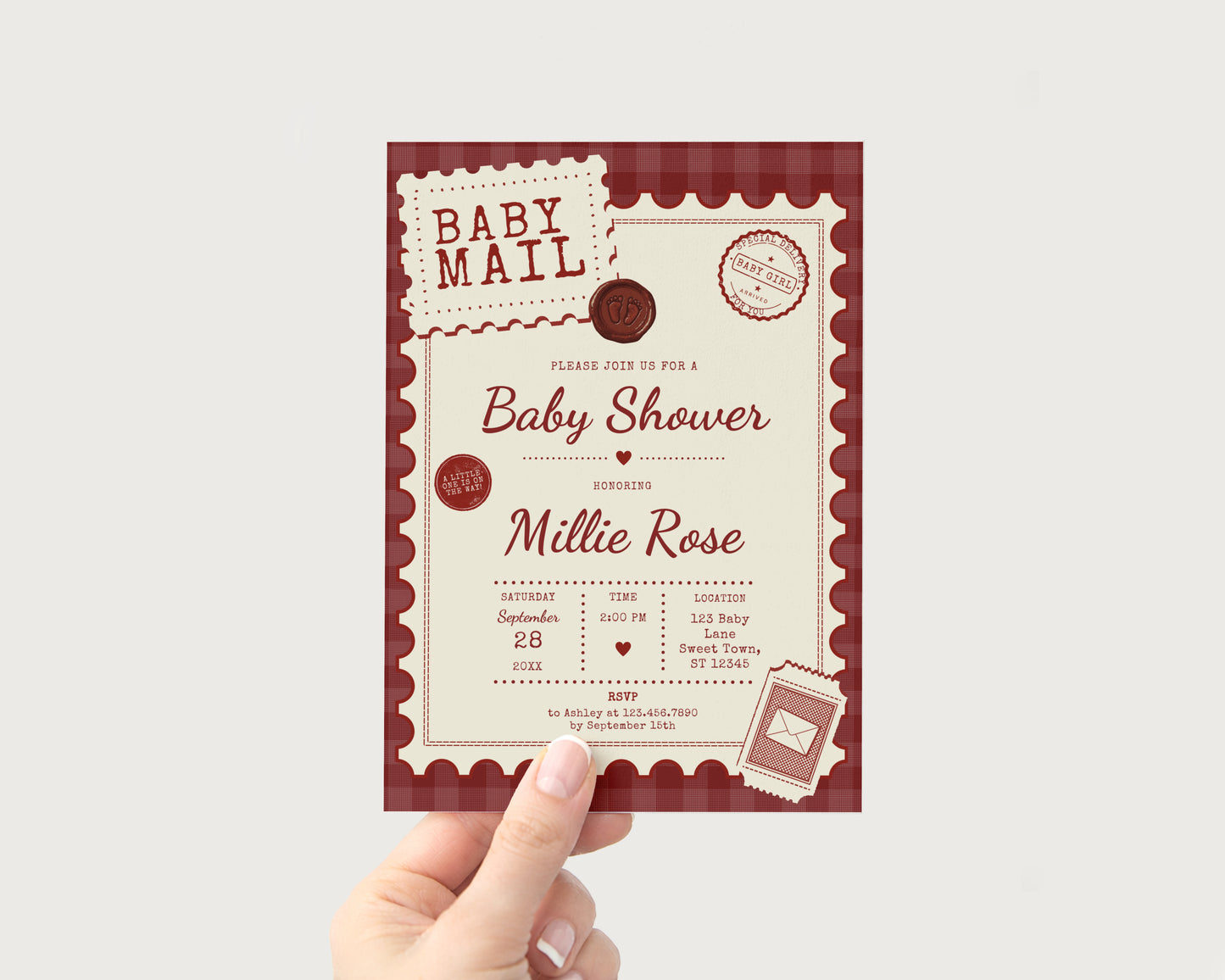 Baby Mail Baby Invitation - Red