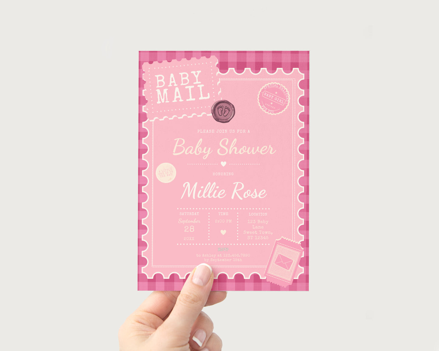 Baby Mail Baby Invitation - Pink