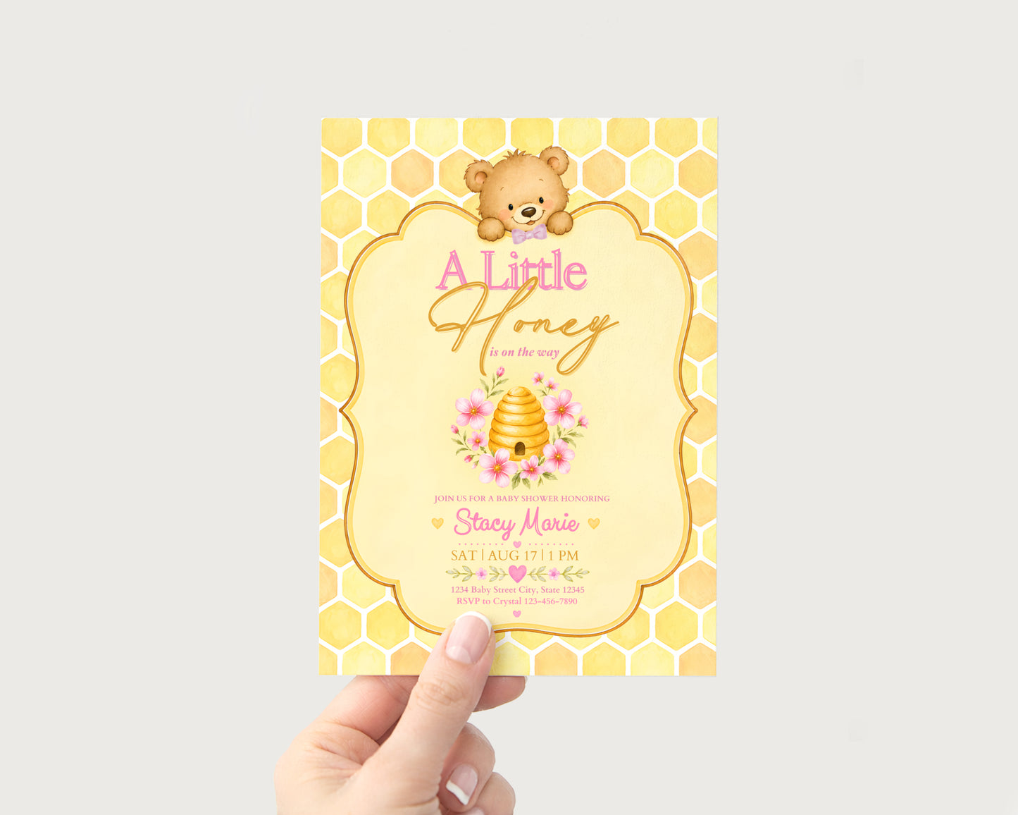 A Little Honey Baby Invitation - Pink