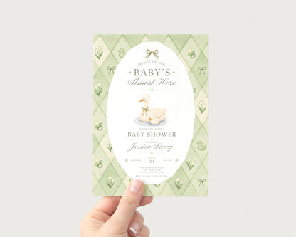 Silly Goose Baby Invitation - Sage Green