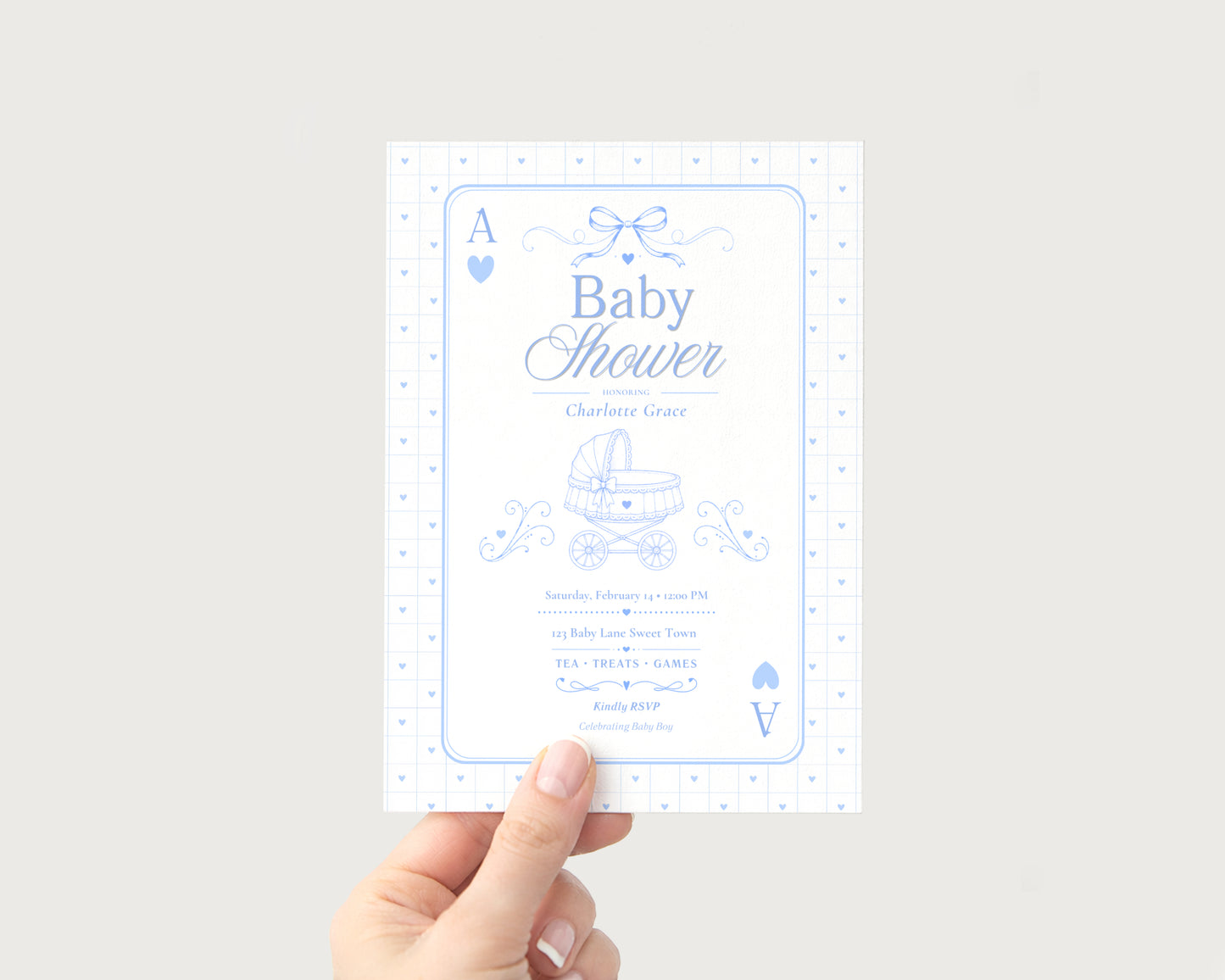 Card Deck Baby Invitation - Blue