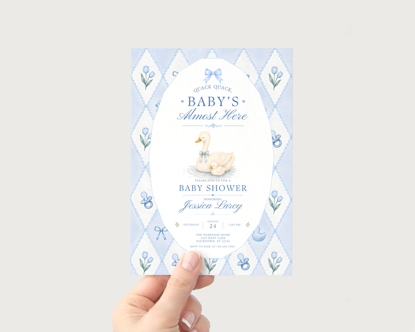 Silly Goose Baby Invitation - Blue
