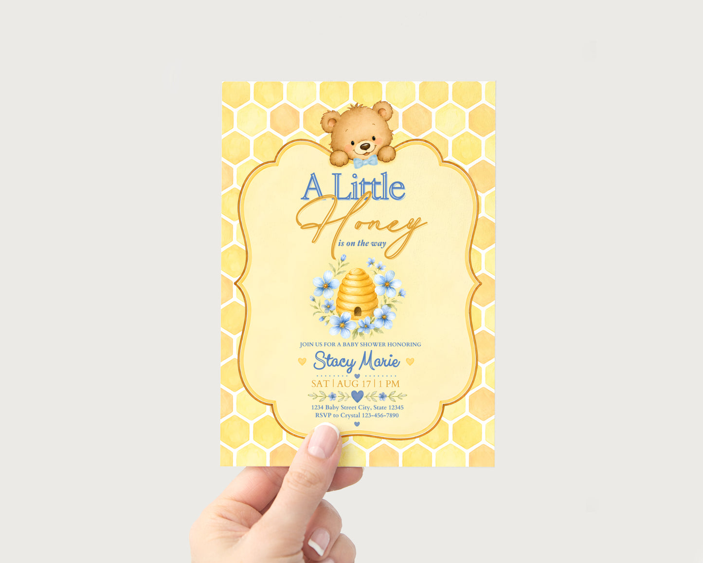 A Little Honey Baby Invitation - Blue