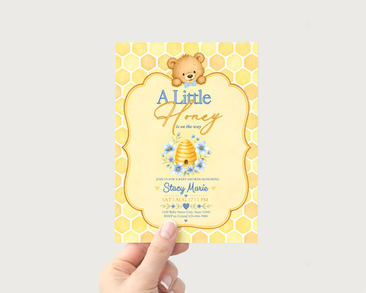 A Little Honey Baby Invitation - Blue