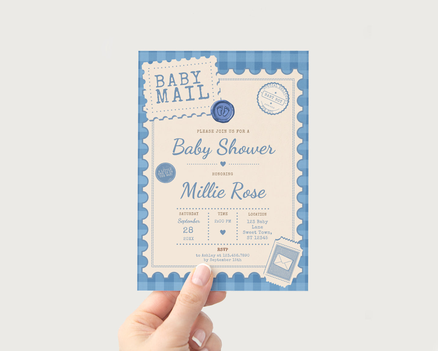Baby Mail Baby Invitation - Blue