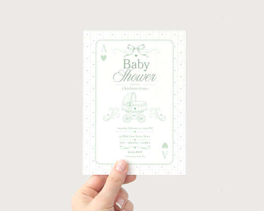 Card Deck Baby Invitation - Green