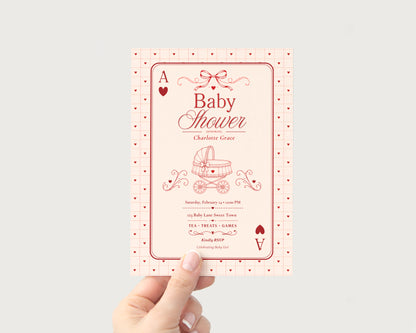 Card Deck Baby Invitation - Red