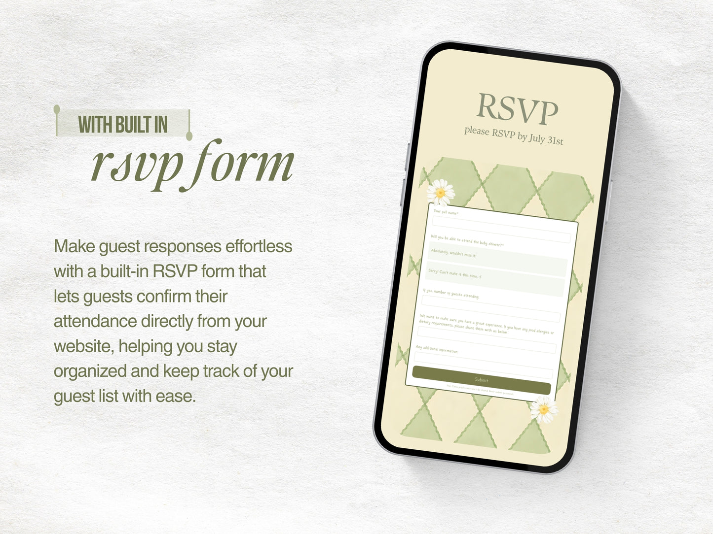 Silly Goose Baby Shower Website - Sage Green