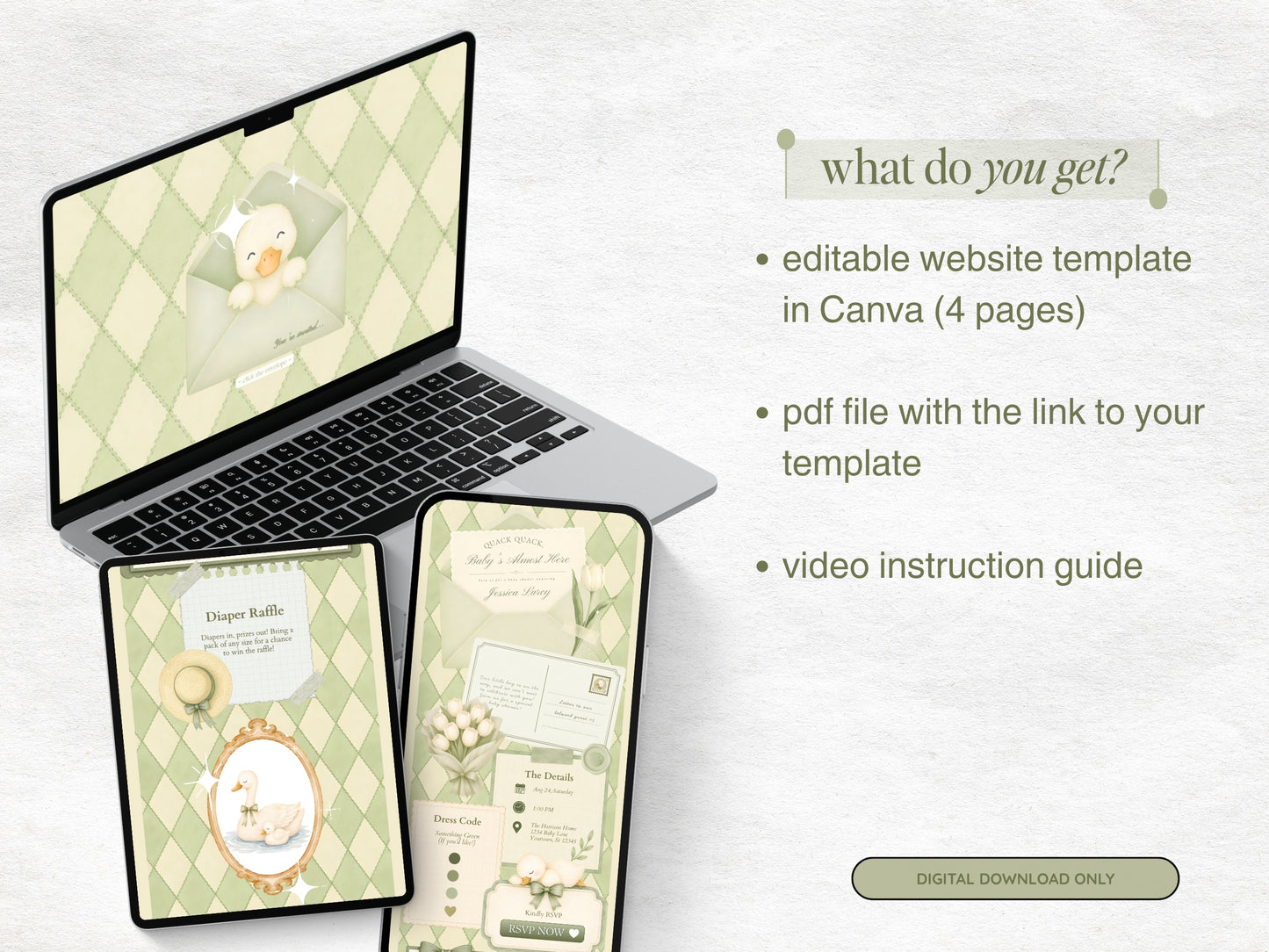 Silly Goose Baby Shower Website - Sage Green