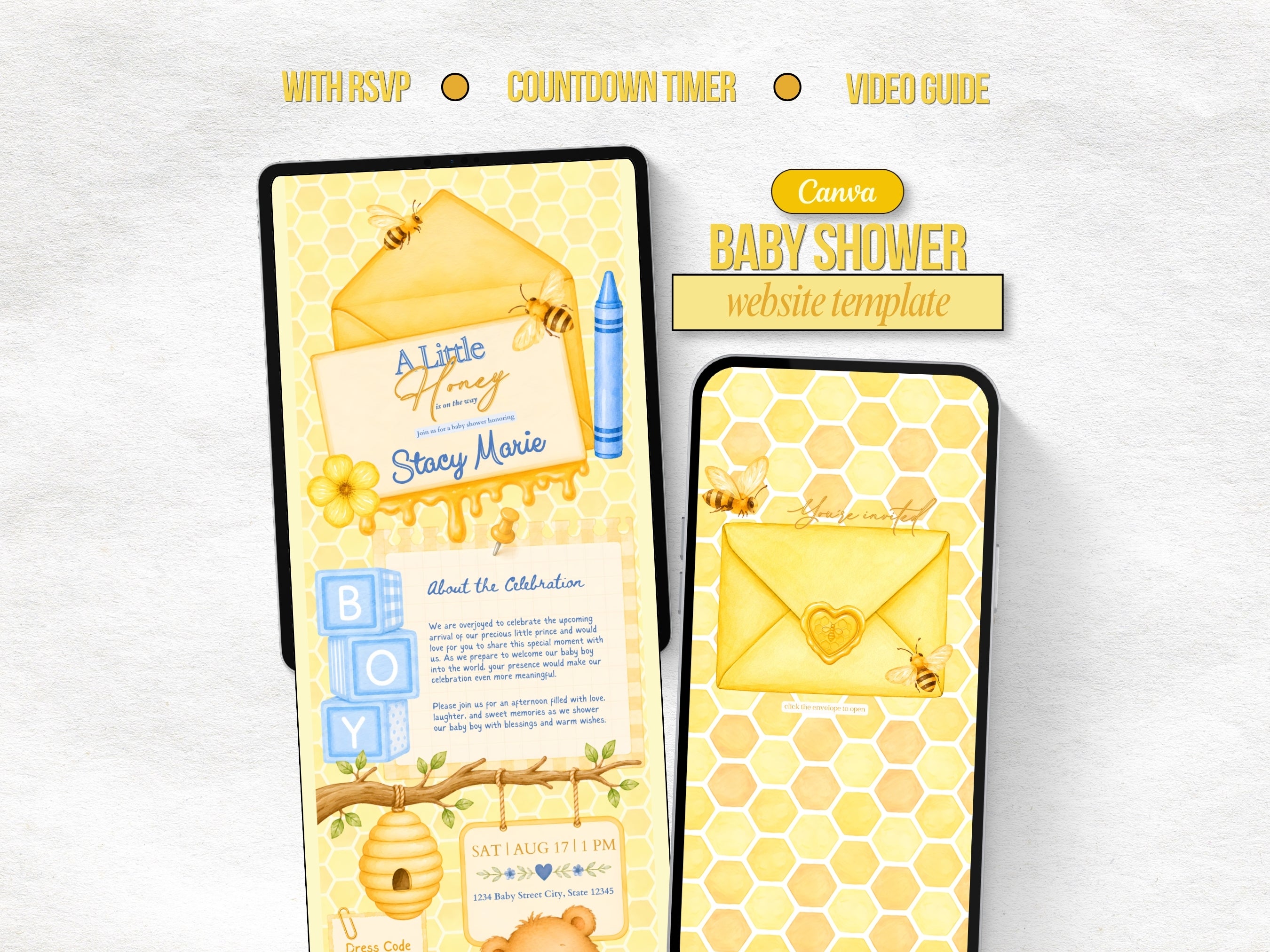 A Little Honey is On the Way Baby Shower Website - Boy