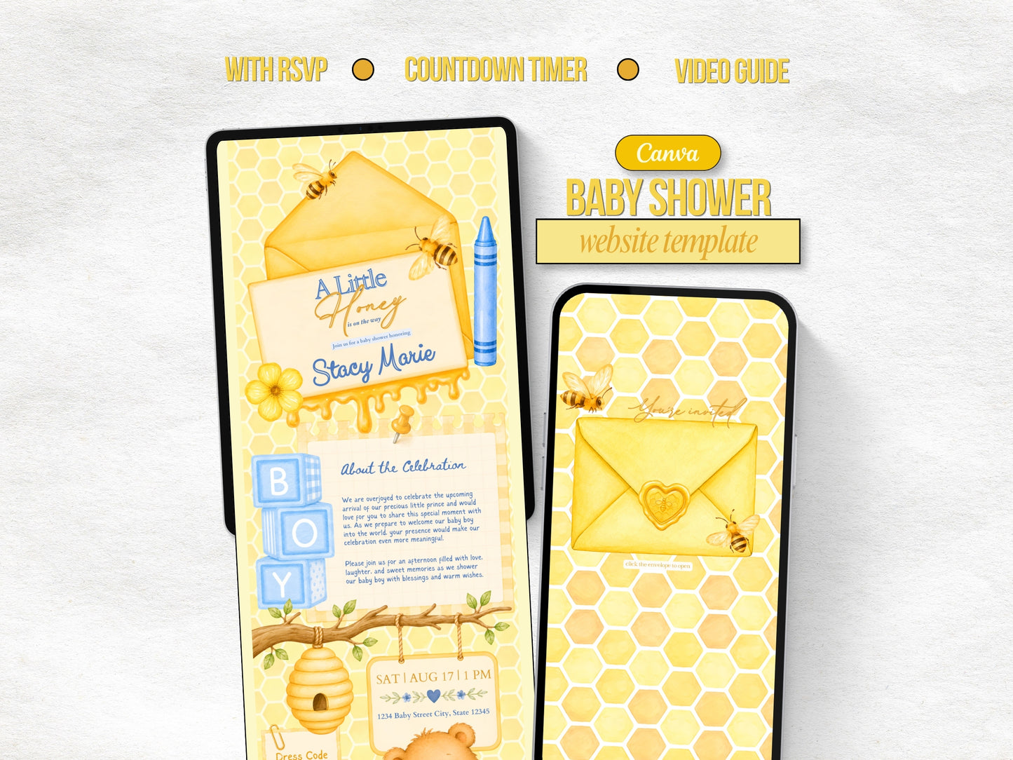 A Little Honey is On the Way Baby Shower Website - Boy