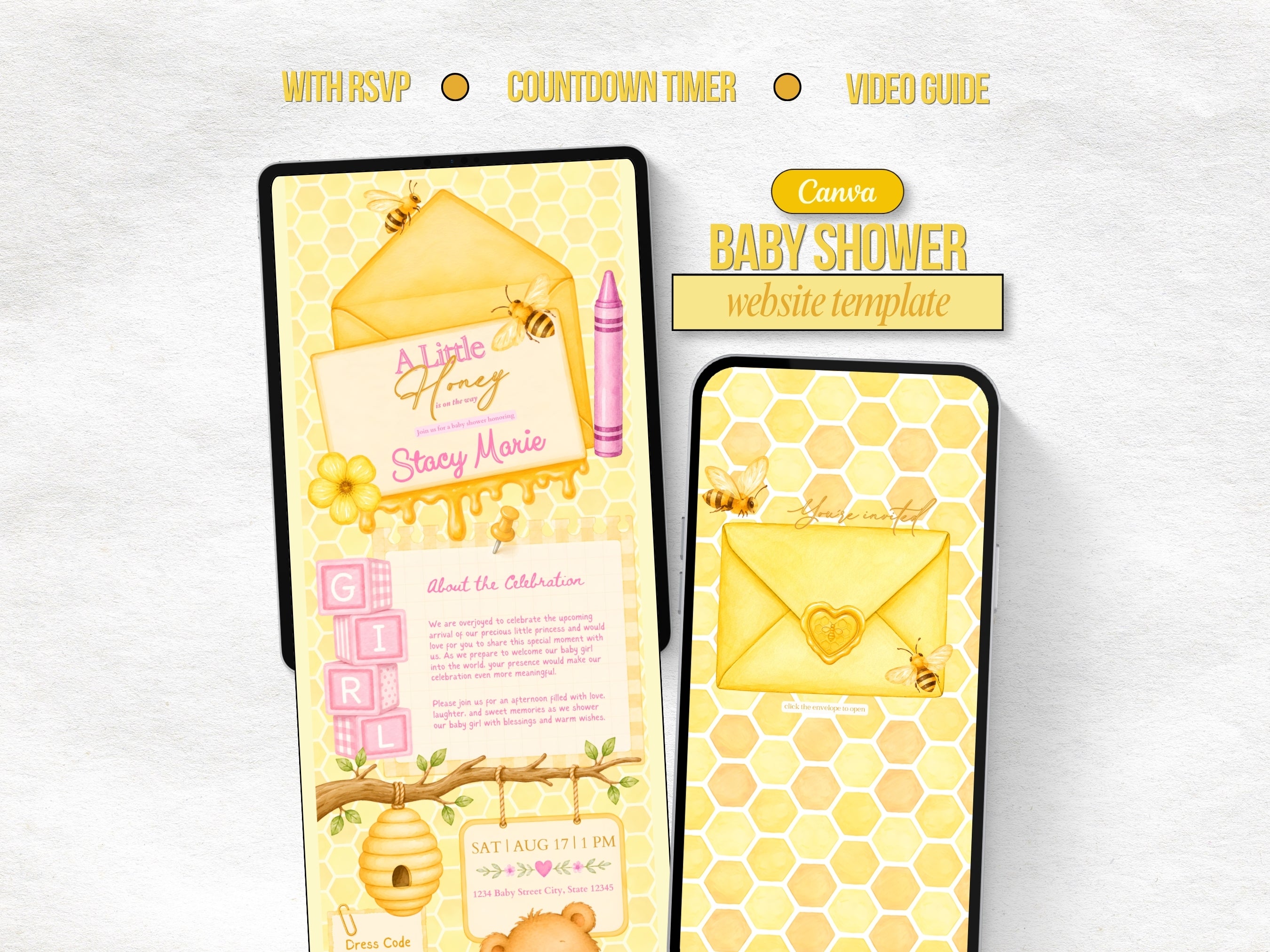 A Little Honey is On the Way Baby Shower Website - Girl