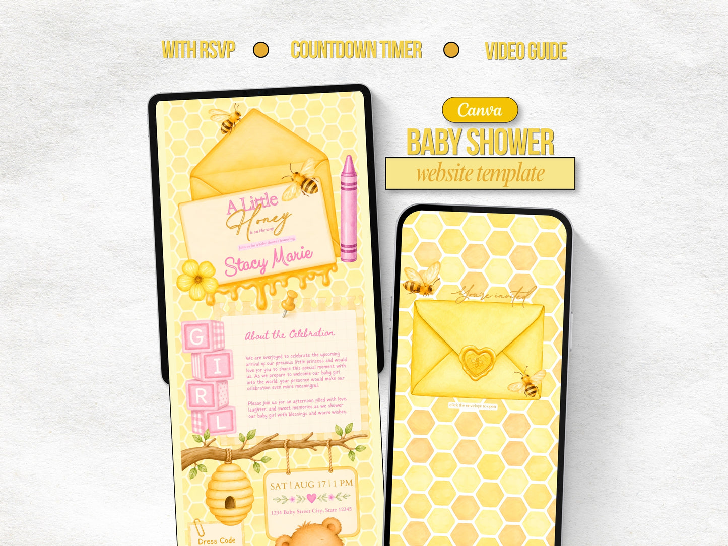 A Little Honey is On the Way Baby Shower Website - Girl