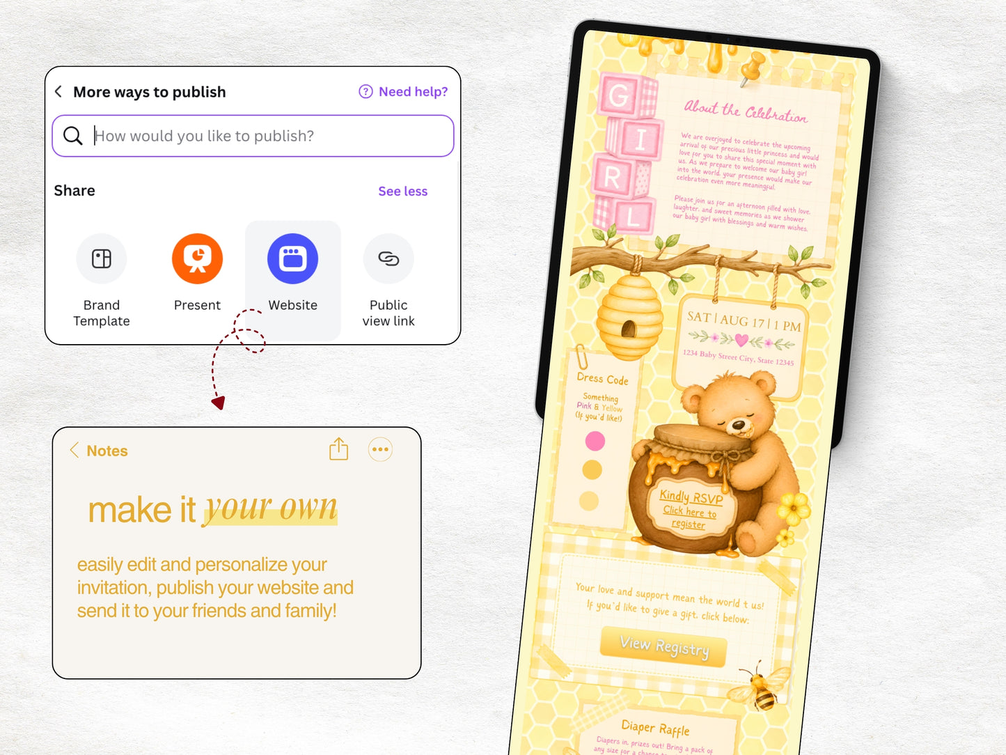 A Little Honey is On the Way Baby Shower Website - Girl