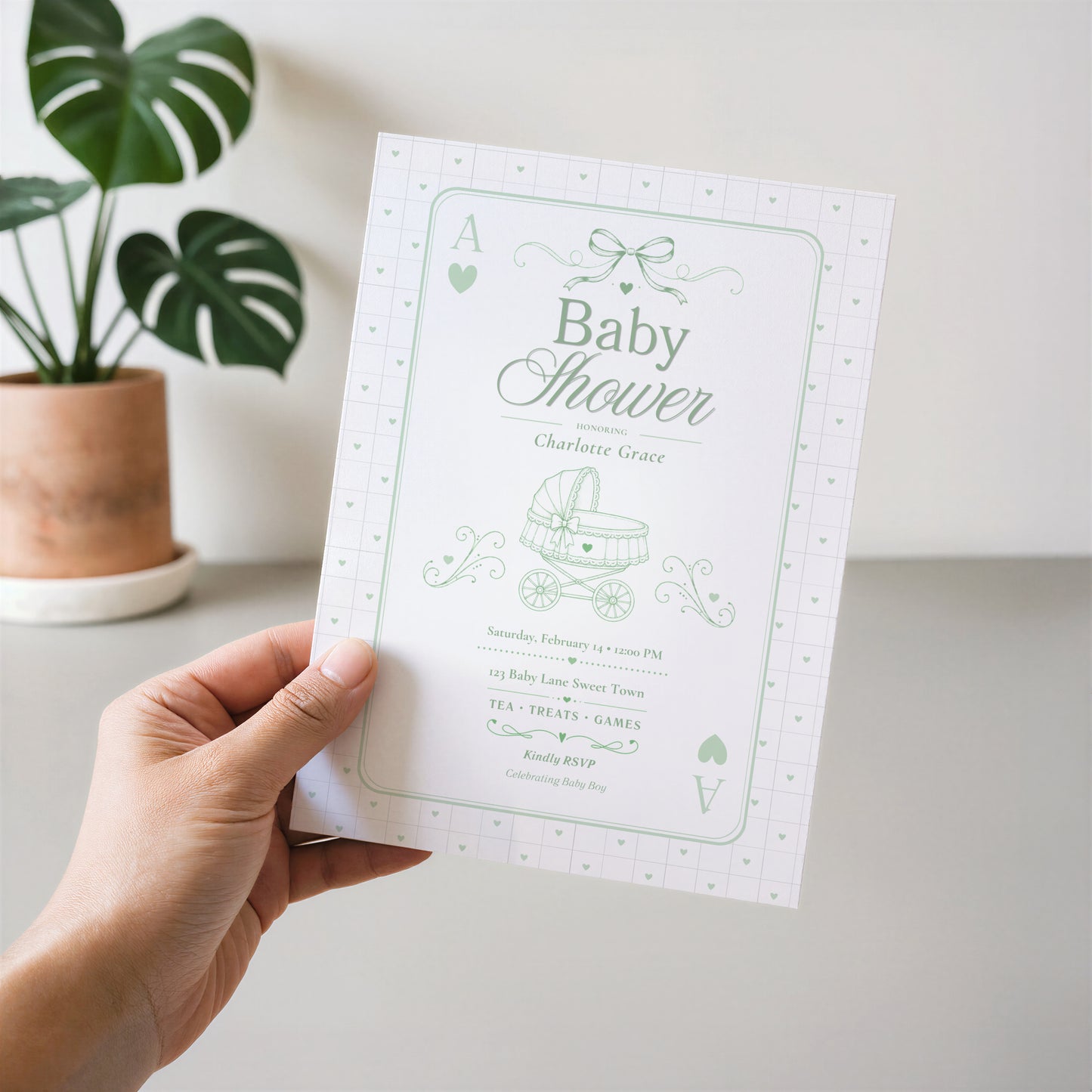 Card Deck Baby Invitation - Green