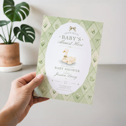 Silly Goose Baby Invitation - Sage Green