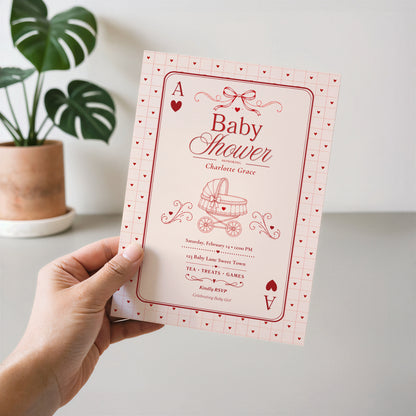 Card Deck Baby Invitation - Red