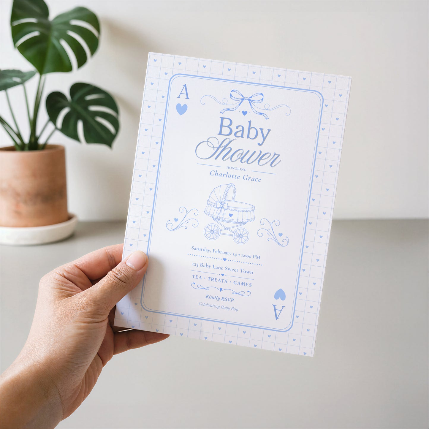 Card Deck Baby Invitation - Blue