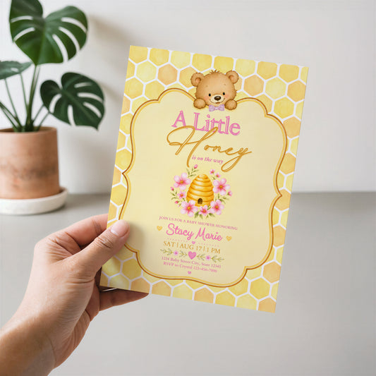 A Little Honey Yellow Baby Invitation - Pink