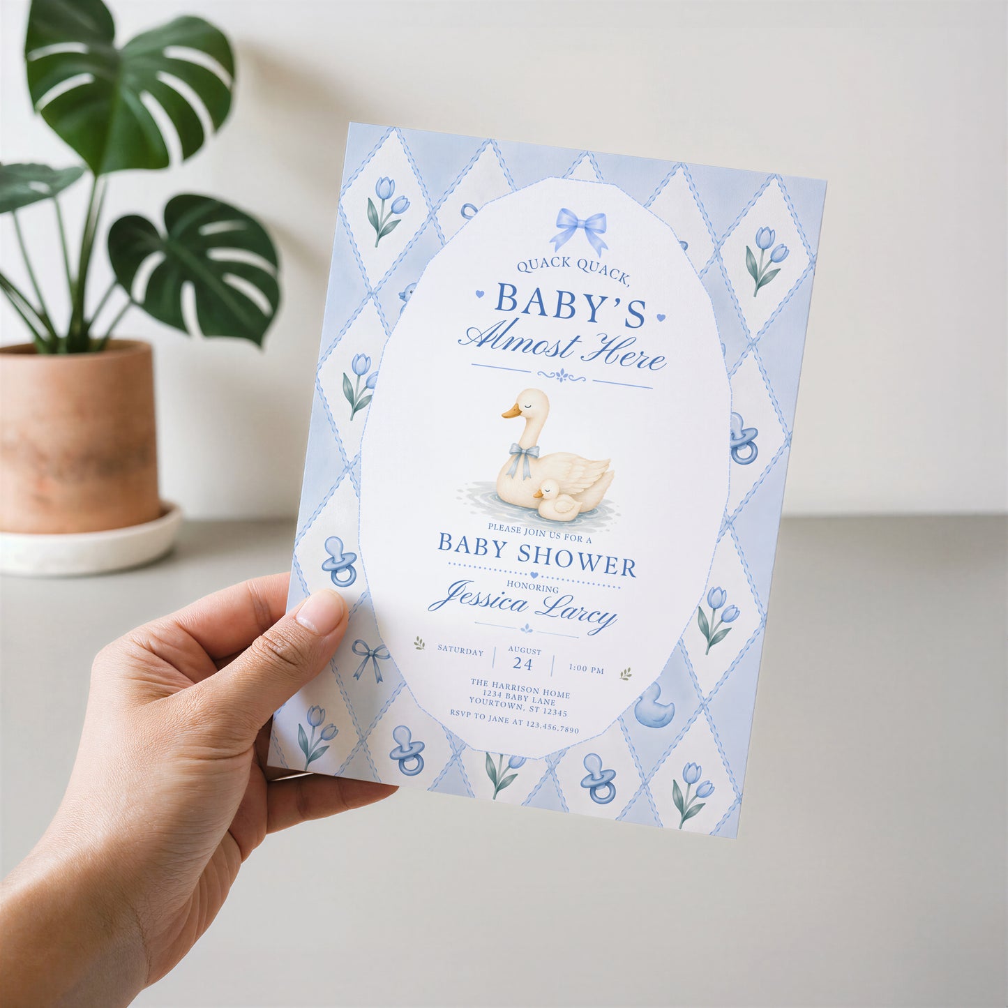 Silly Goose Baby Invitation - Blue