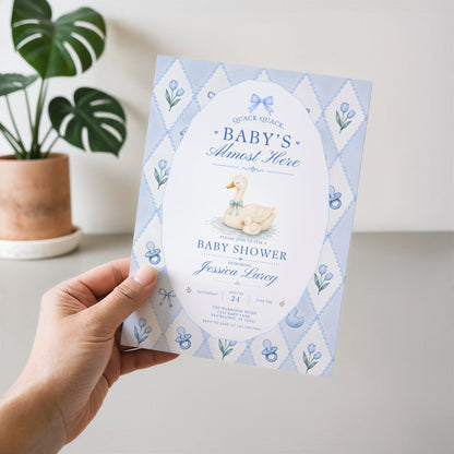 Silly Goose Baby Invitation - Blue