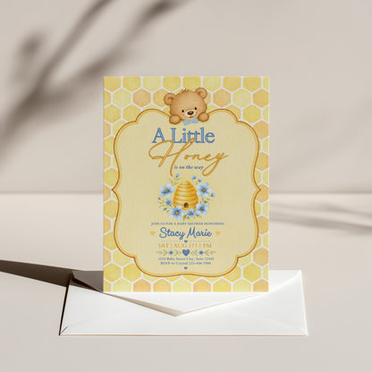 A Little Honey Yellow Baby Invitation - Blue