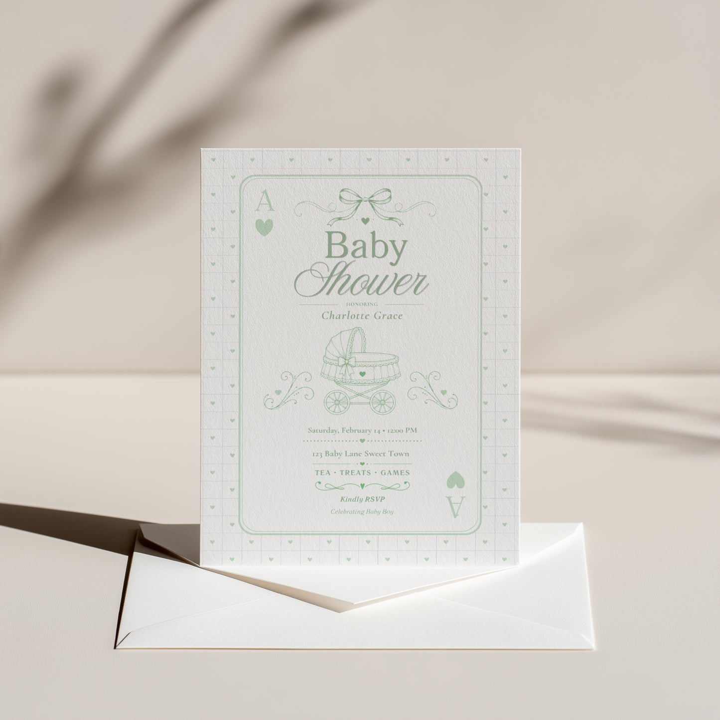 Card Deck Baby Invitation - Green