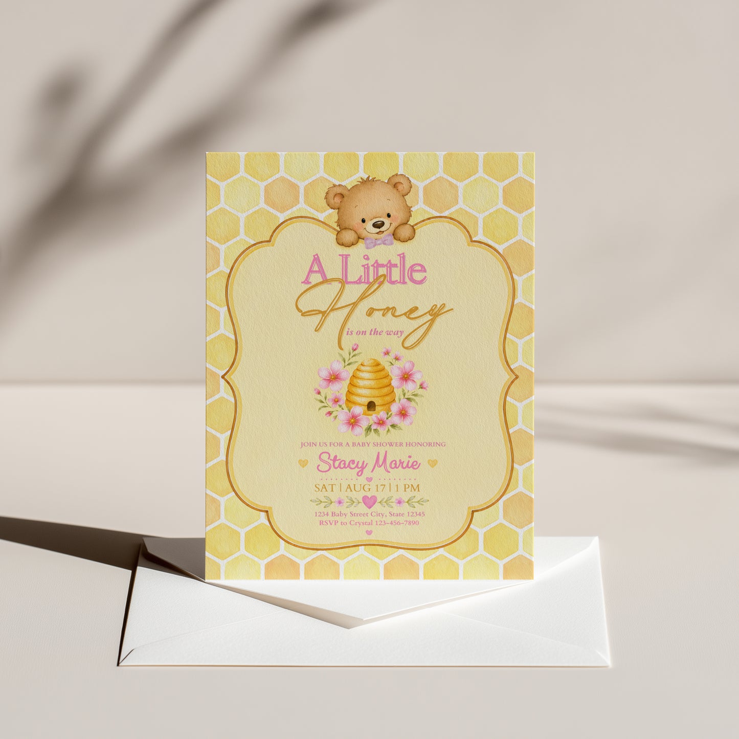 A Little Honey Yellow Baby Invitation - Pink