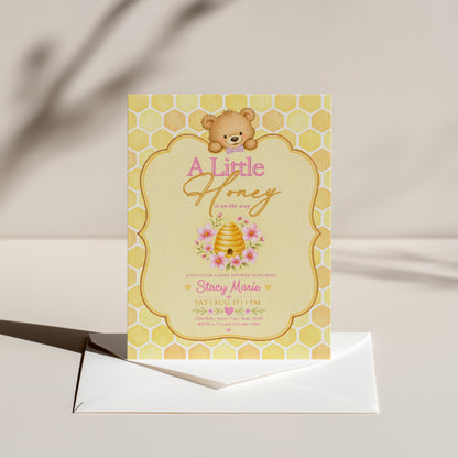 A Little Honey Yellow Baby Invitation - Pink