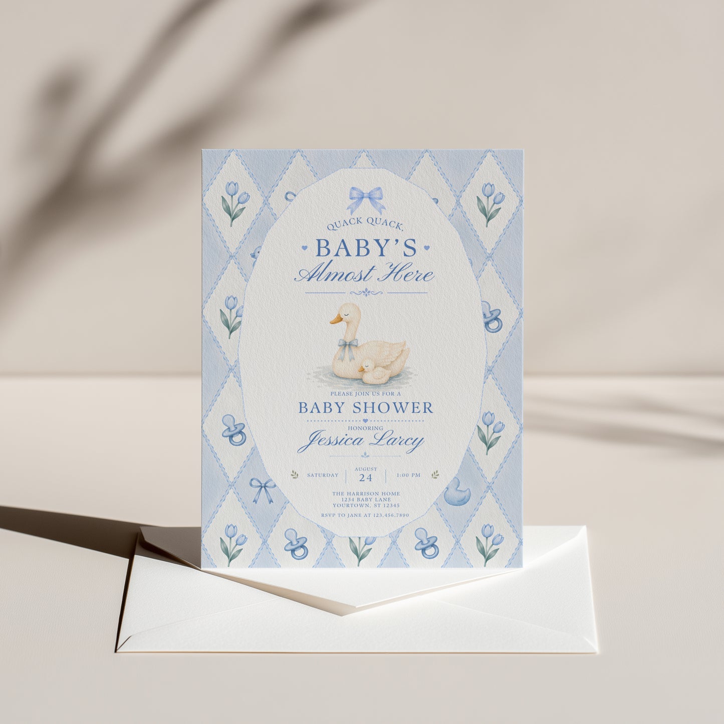 Silly Goose Baby Invitation - Blue