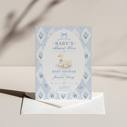 Silly Goose Baby Invitation - Blue