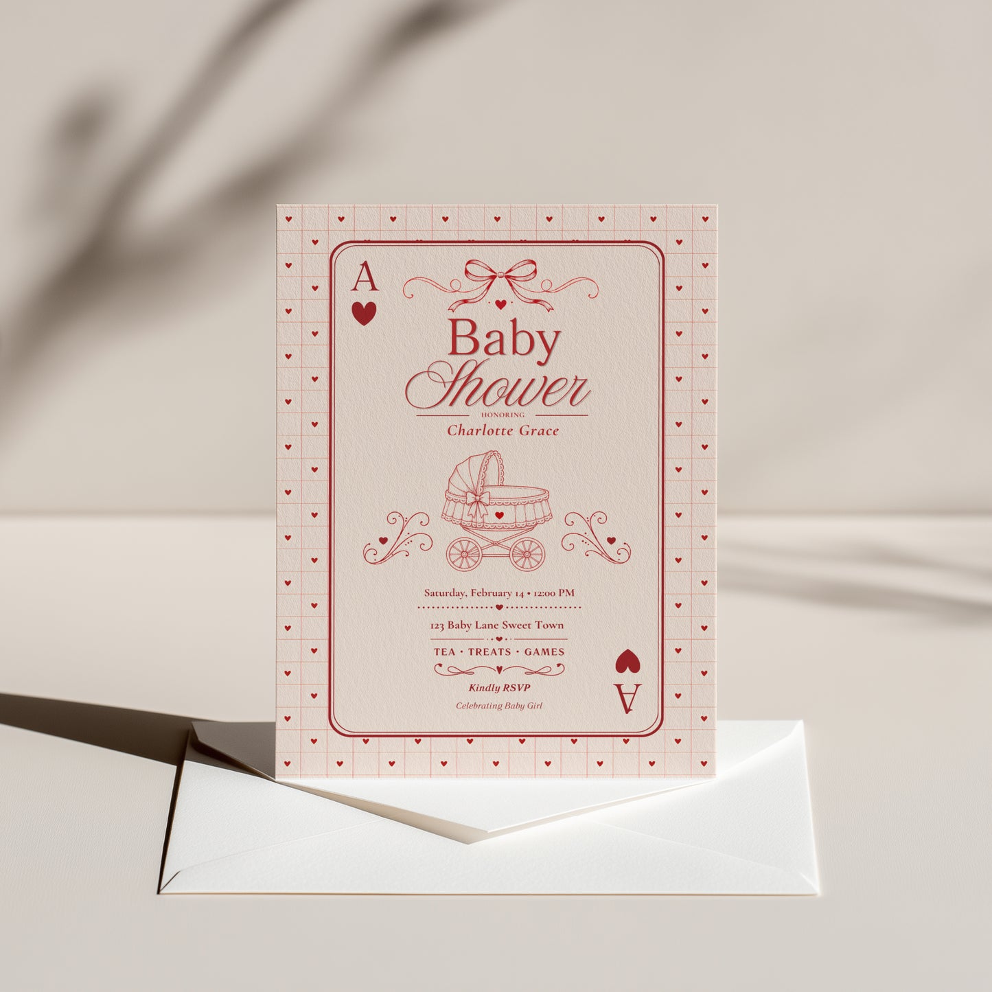 Card Deck Baby Invitation - Red