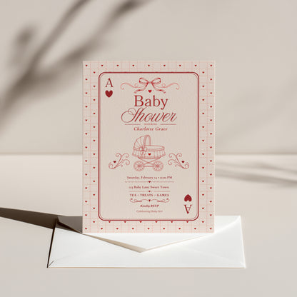 Card Deck Baby Invitation - Red