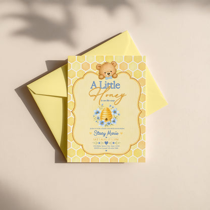 A Little Honey Yellow Baby Invitation - Blue