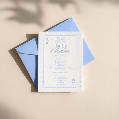 Card Deck Baby Invitation - Blue