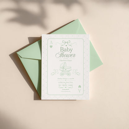 Card Deck Baby Invitation - Green