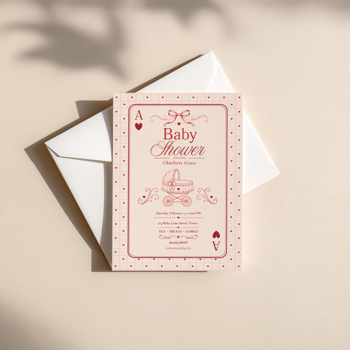 Card Deck Baby Invitation - Red