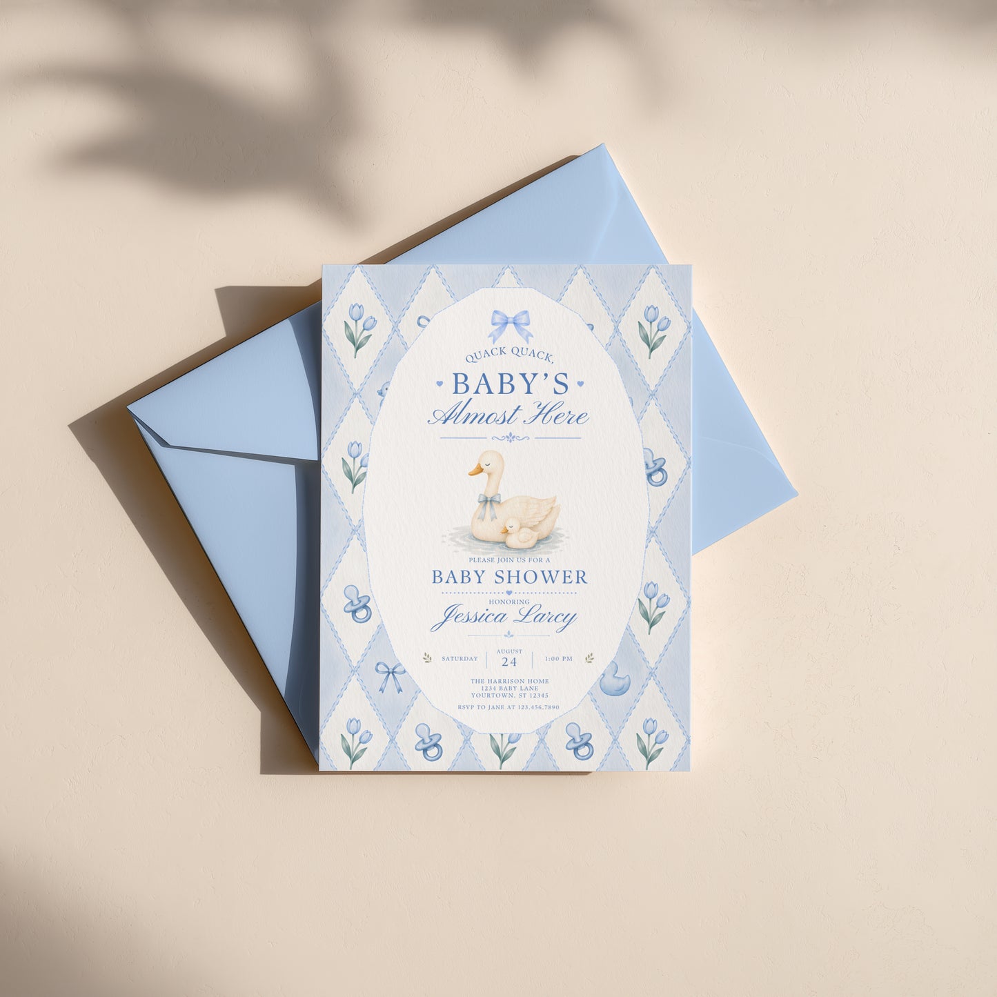 Silly Goose Baby Invitation - Blue