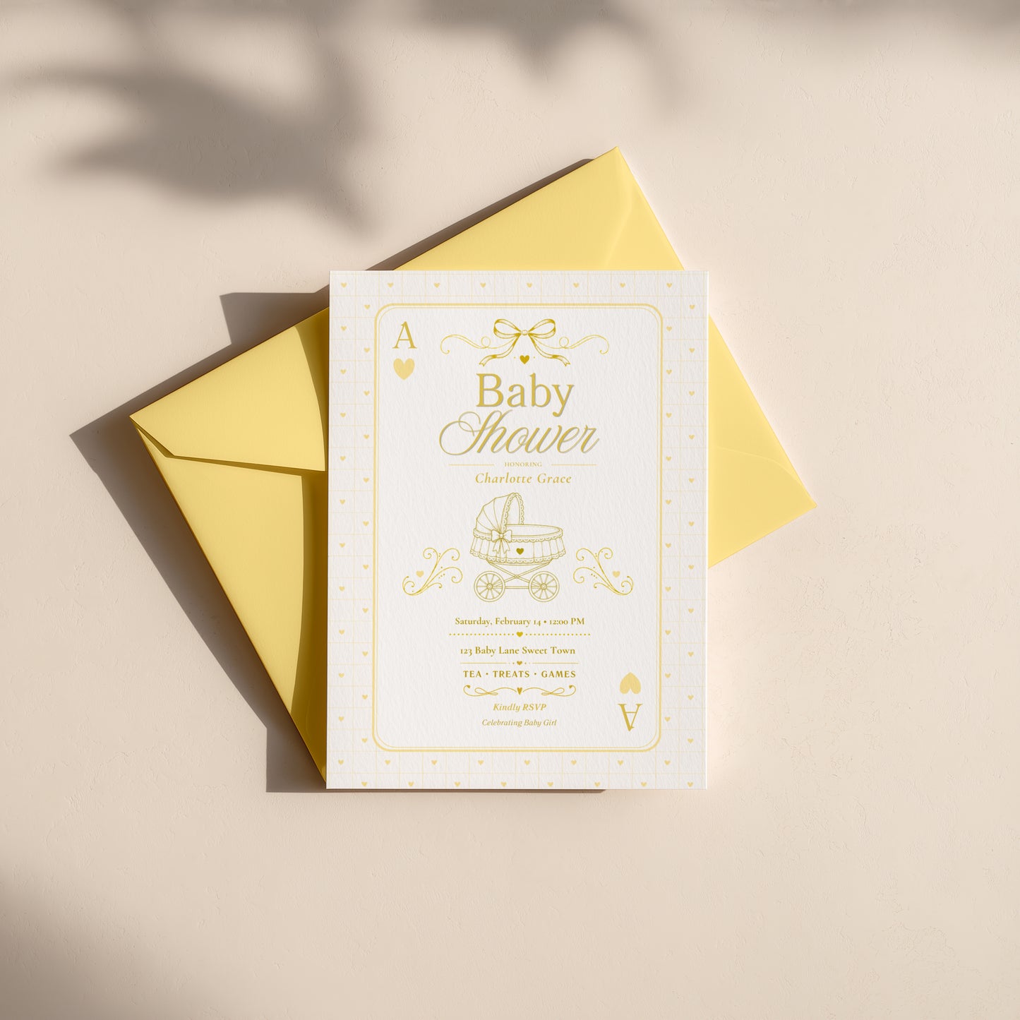 Card Deck Baby Invitation - Yellow