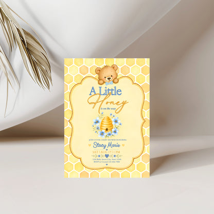 A Little Honey Yellow Baby Invitation - Blue