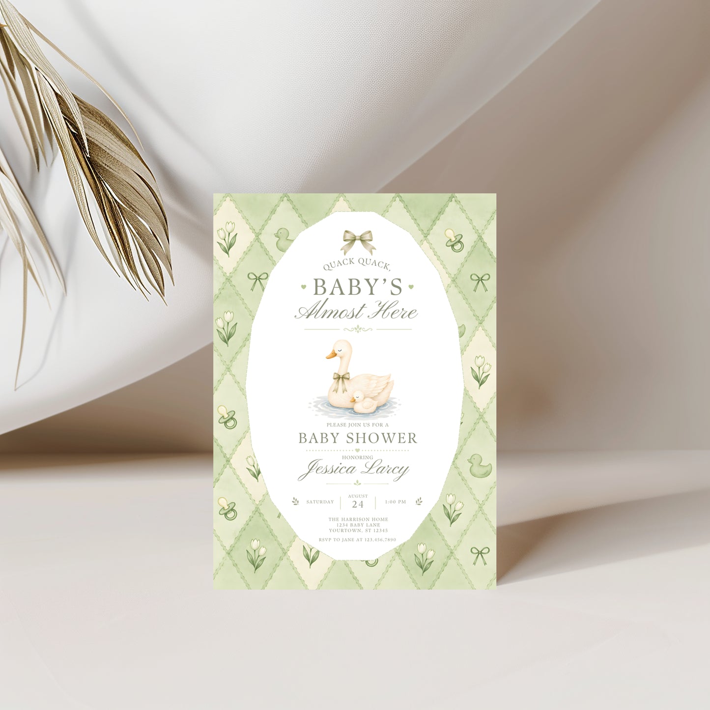 Silly Goose Baby Invitation - Sage Green