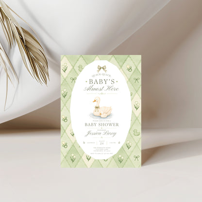 Silly Goose Baby Invitation - Sage Green