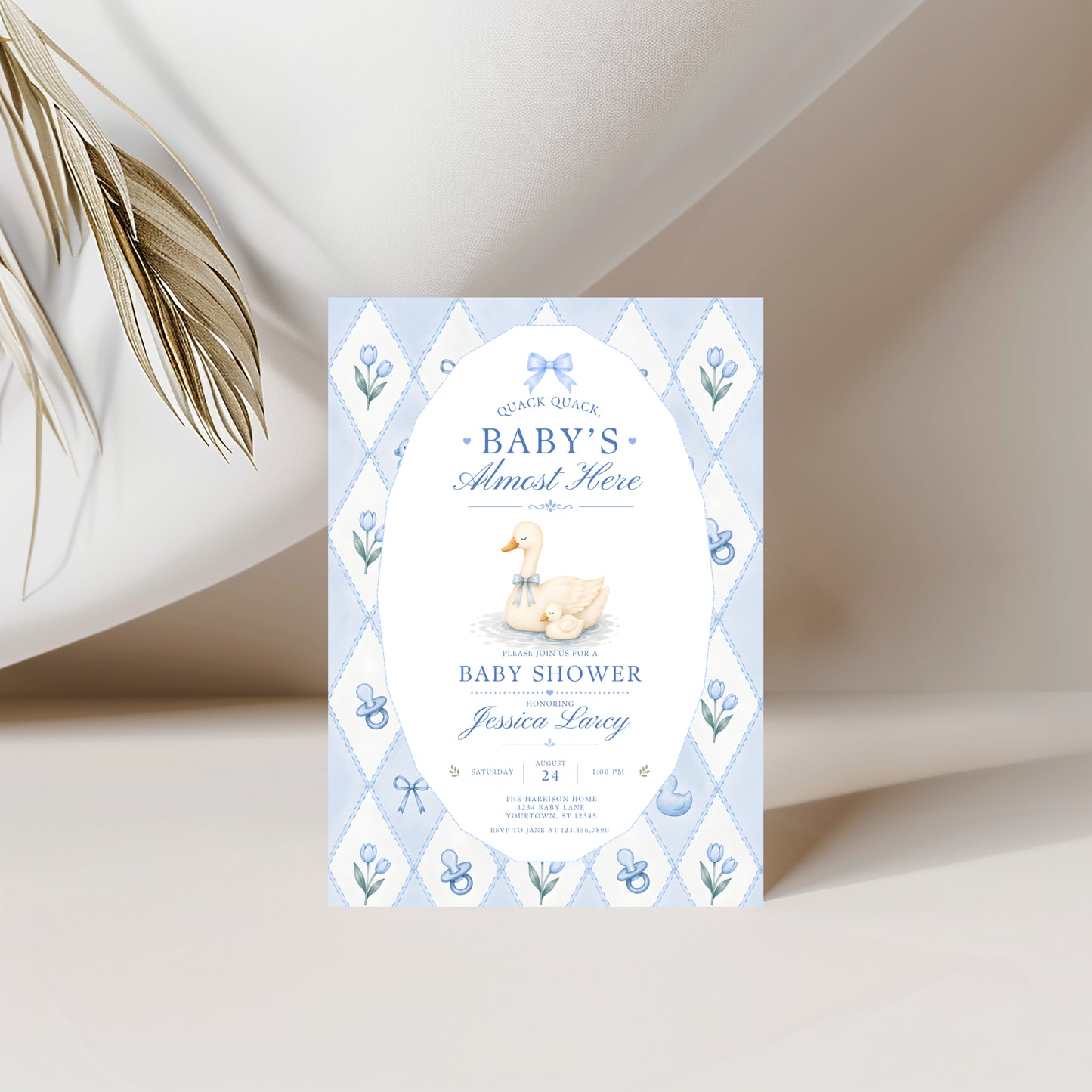 Silly Goose Baby Invitation - Blue