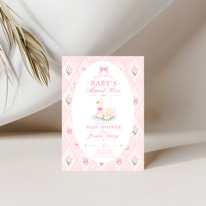 Silly Goose Baby Invitation - Pink