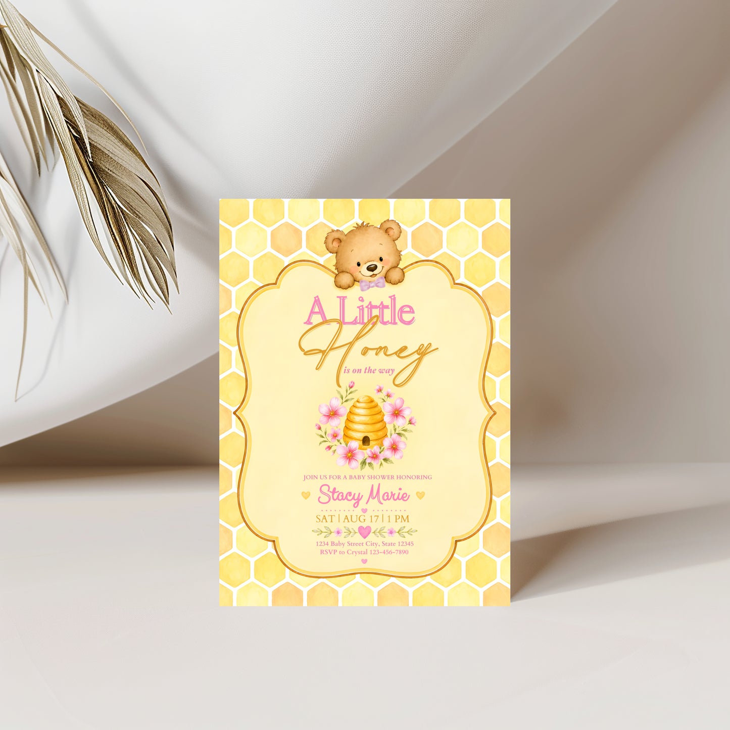A Little Honey Yellow Baby Invitation - Pink