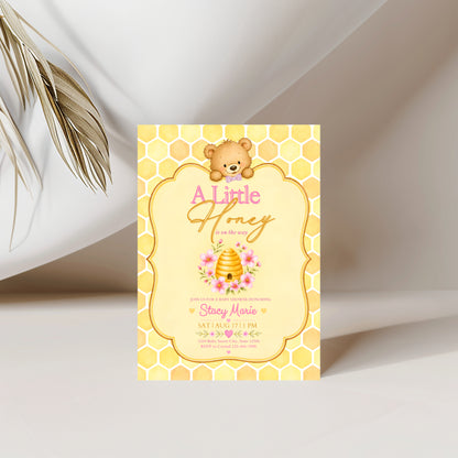 A Little Honey Yellow Baby Invitation - Pink