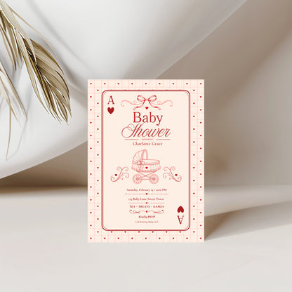 Card Deck Baby Invitation - Red